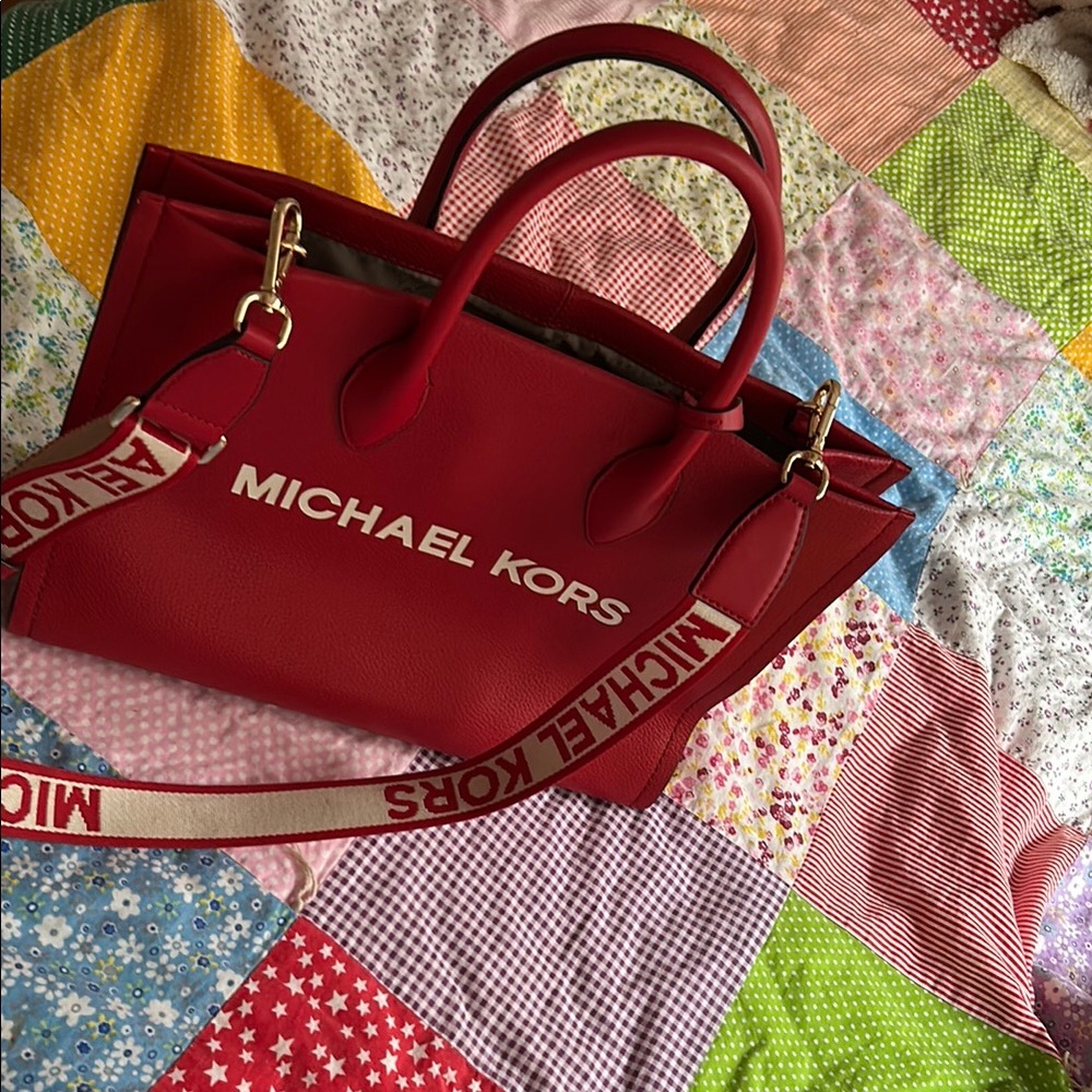 Michael Kors Red Satchel with Silver Hardware